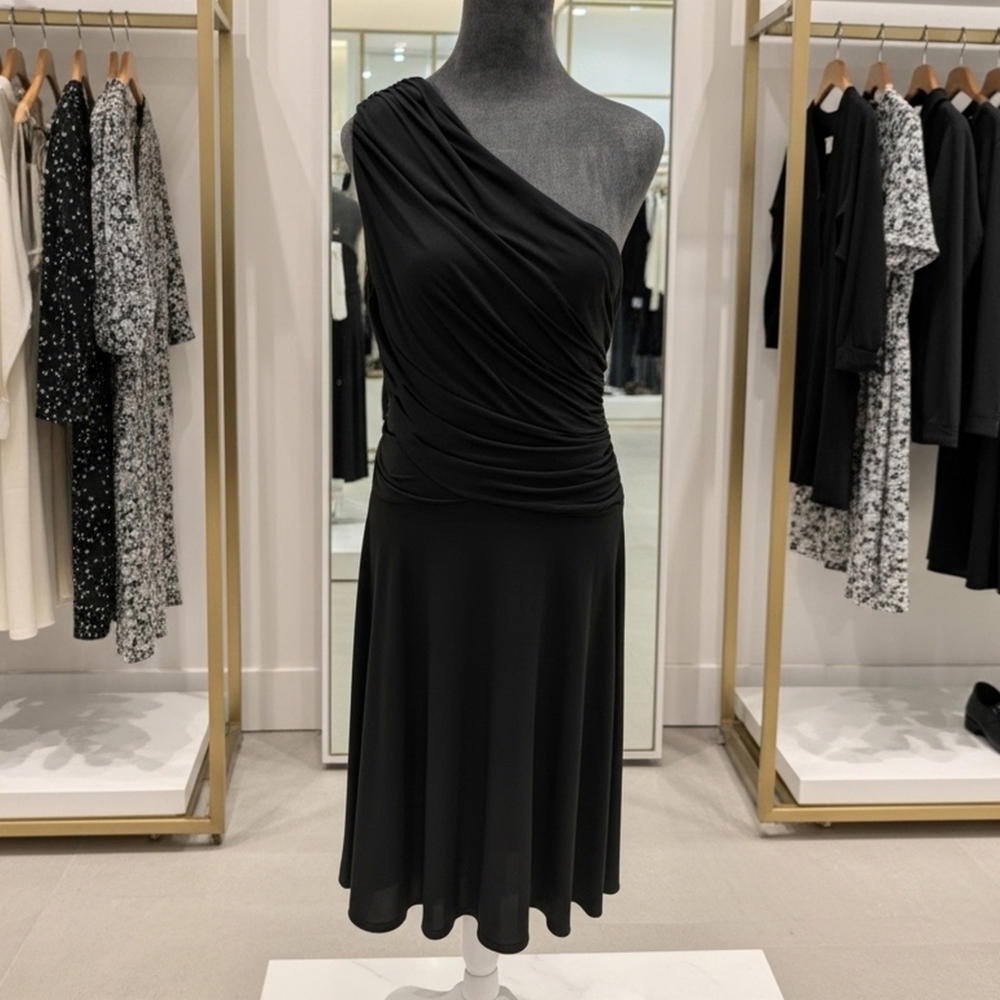 Ralph Lauren Black One-Shoulder Draped‎ Dress Size 8